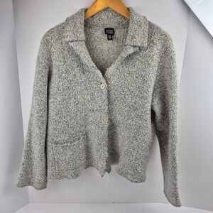 Eileen Fisher Cardigan Women's L Gray Knit One Pocket Minimalist Italian Yarn